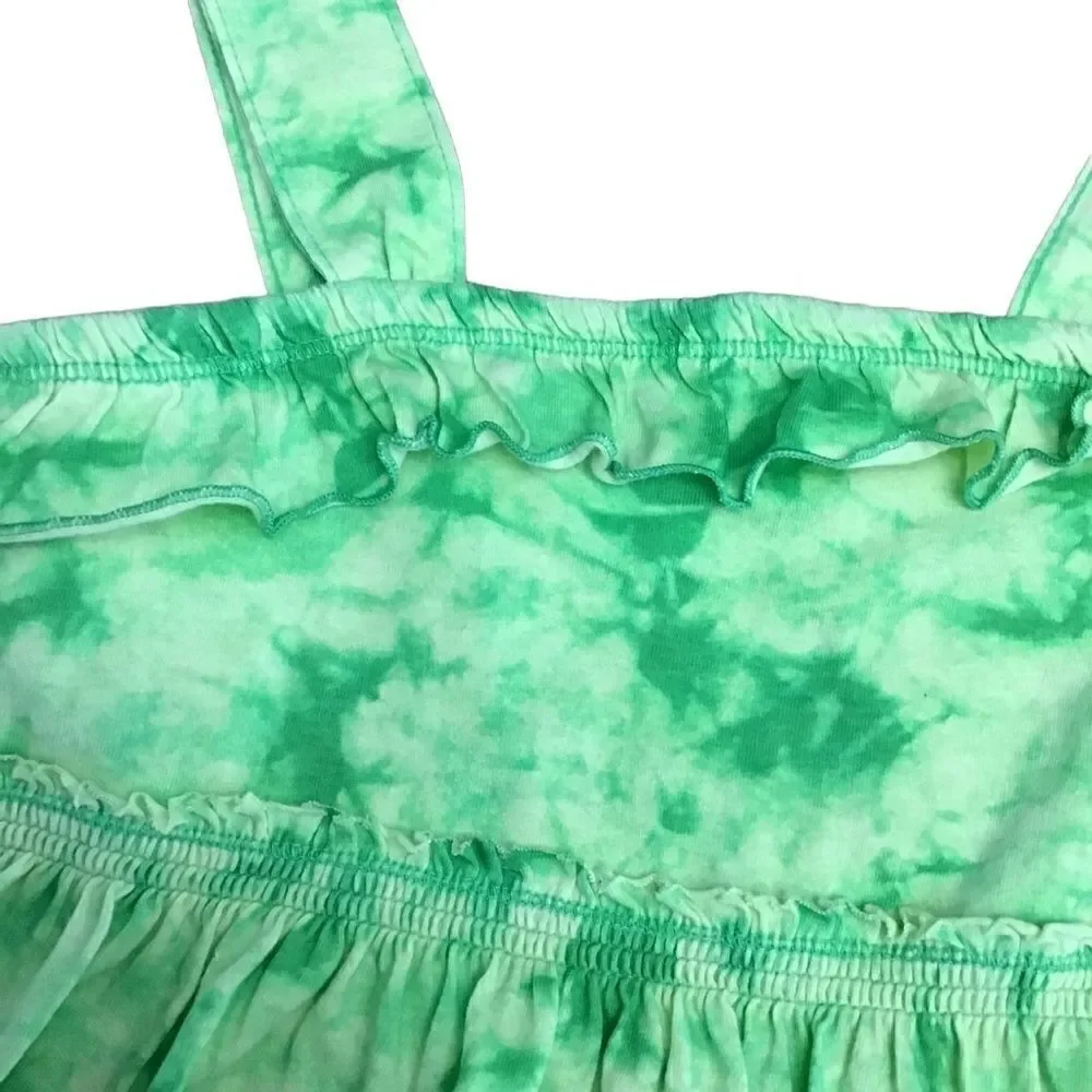 Justice Lime Green Floral Tank Top Girls Size 14 Cotton Sleeveless